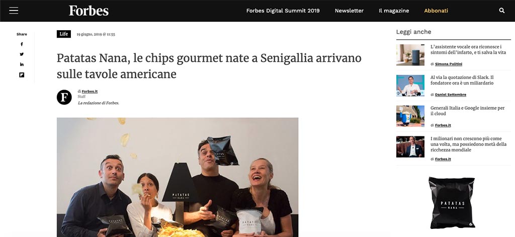 Per Forbes Italia, Patatas Nana è la startup che sta rivoluzionando il business delle chips in Italia