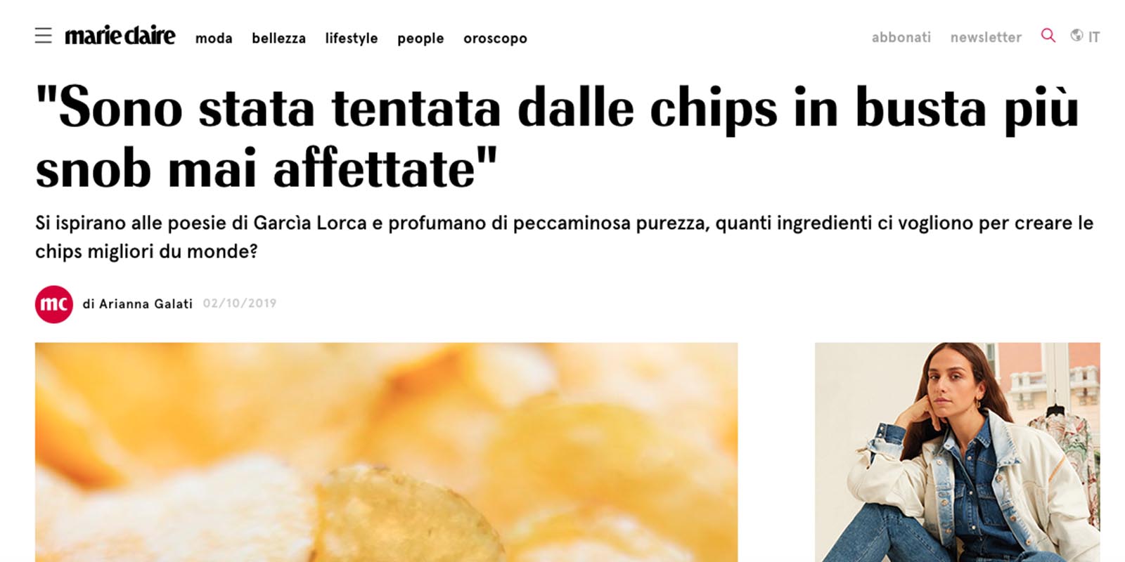 Le patatine in busta da mangiare assolutamente prima di subito per la rivista Marie Claire